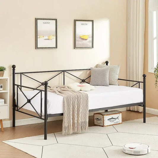 Cadre de lit de repos Javlergo en métal, taille double, avec lattes en acier pour salon ou chambre d'amis