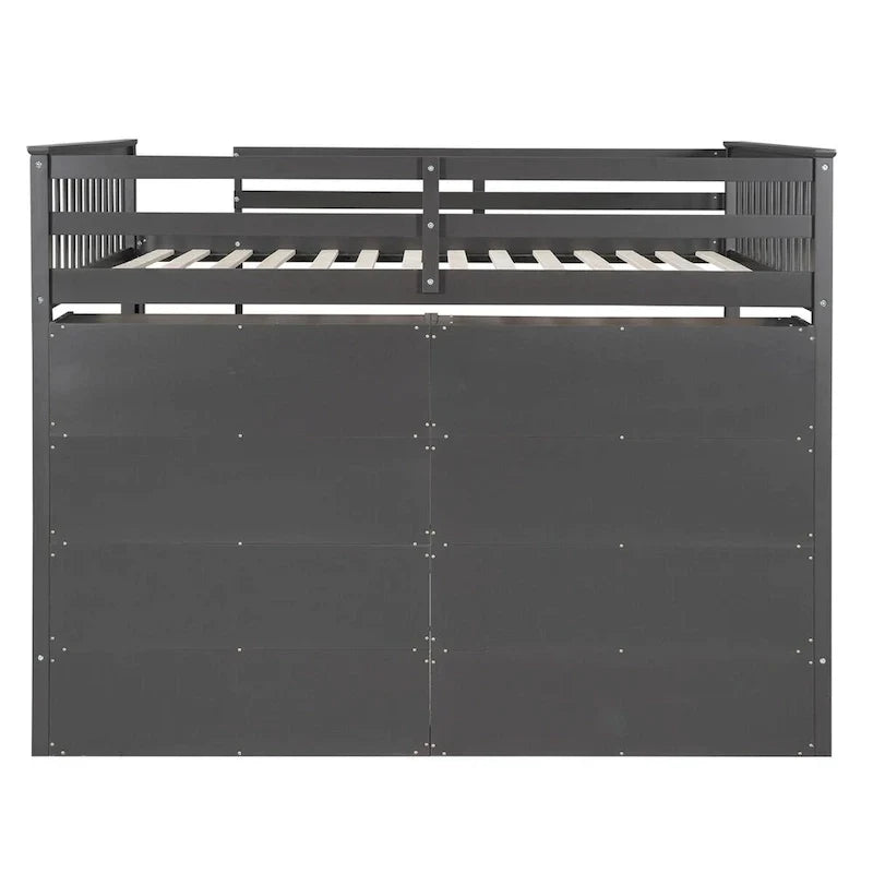 Lit mezzanine double avec 8 étagères de rangement ouvertes et échelle intégrée
