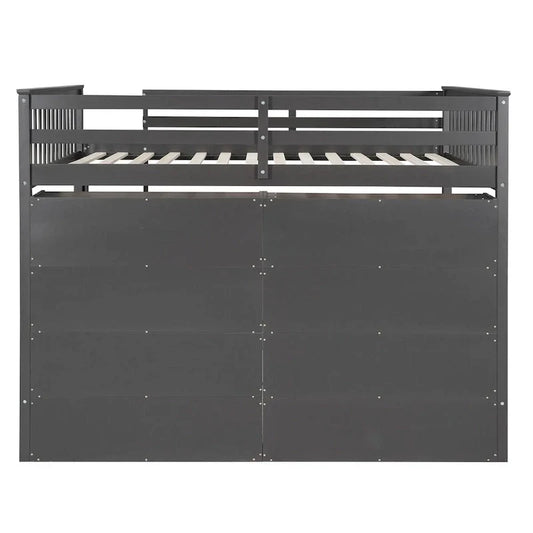 Lit mezzanine double avec 8 étagères de rangement ouvertes et échelle intégrée