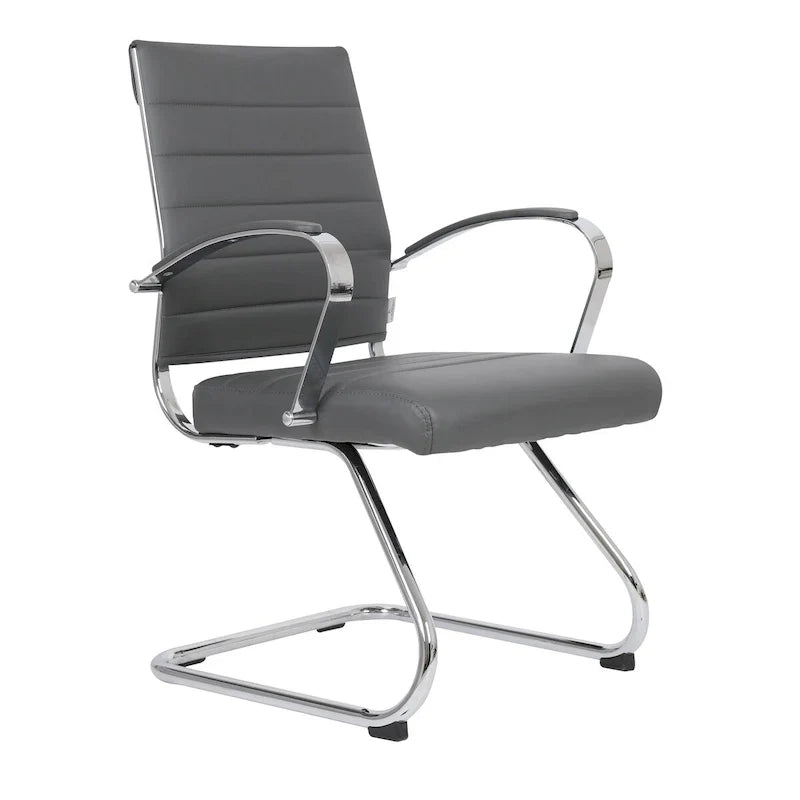 Chaise de bureau en cuir avec base luge en acier inoxydable Série Benmar par LeisureMod