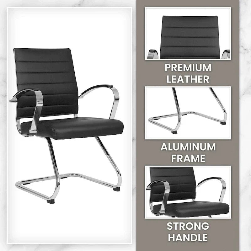 Chaise de bureau en cuir avec base luge en acier inoxydable Série Benmar par LeisureMod