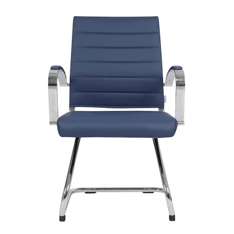 Chaise de bureau en cuir avec base luge en acier inoxydable Série Benmar par LeisureMod