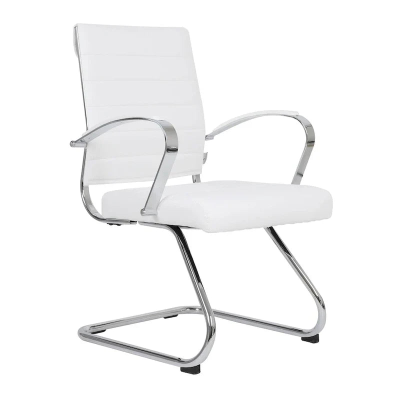 Chaise de bureau en cuir avec base luge en acier inoxydable Série Benmar par LeisureMod