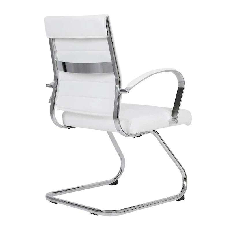Chaise de bureau en cuir avec base luge en acier inoxydable Série Benmar par LeisureMod