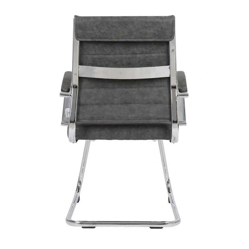 Chaise de bureau en cuir avec base luge en acier inoxydable Série Benmar par LeisureMod