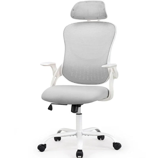 Chaise de bureau, fauteuil pivotant confortable avec dossier haut, roulettes, appuie-tête réglable