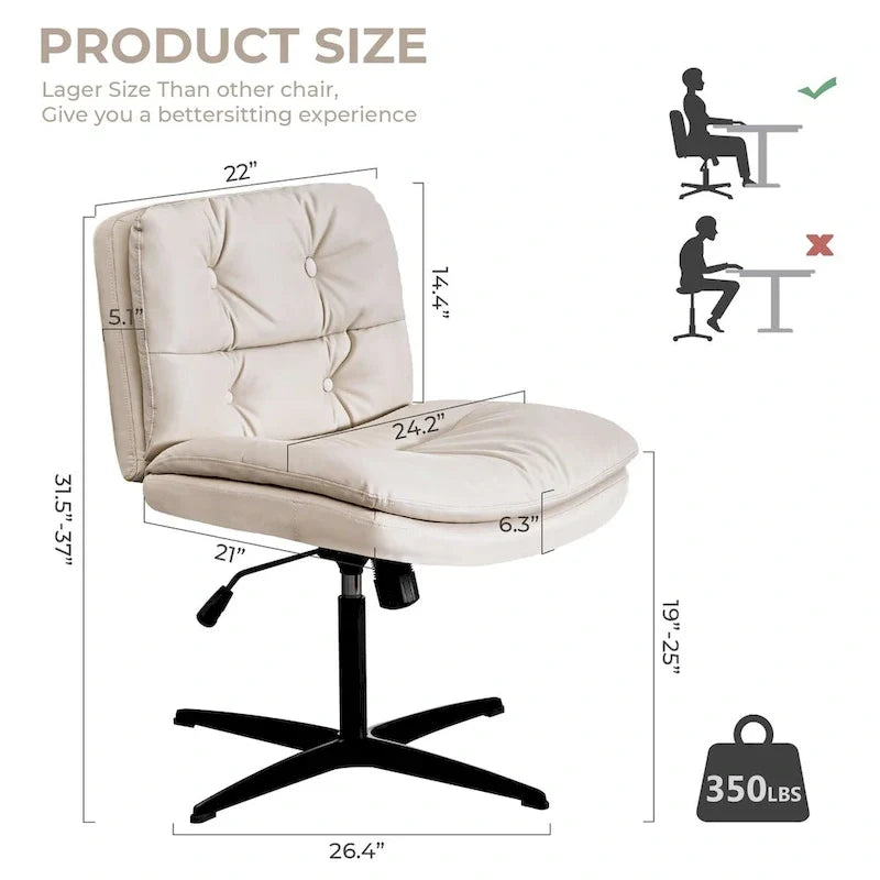 Chaise de bureau sans roulettes, grande taille et sans accoudoirs