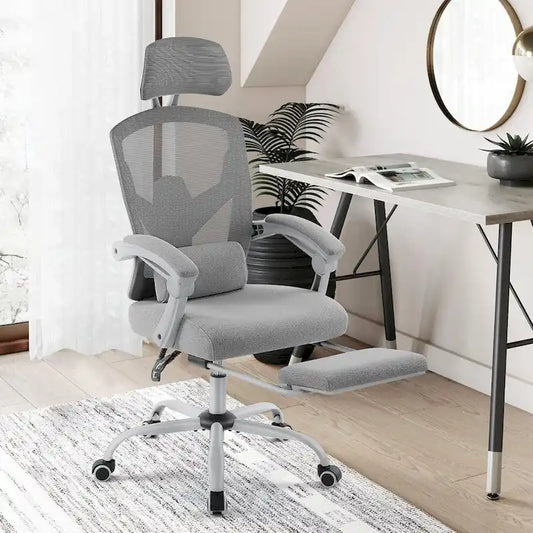 Chaise de bureau à domicile avec repose-pieds, chaises inclinables en maille à dossier haut avec appuie-tête pour la maison, le bureau, le jeu, les étudiants