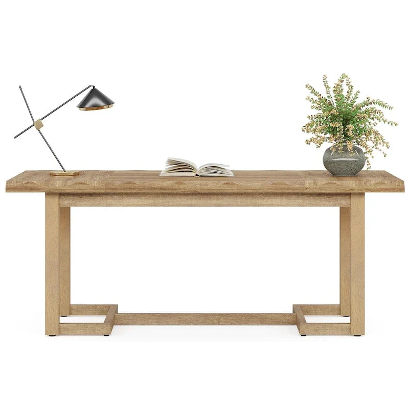 Bureau d'ordinateur rectangulaire en bois de 62,2 pouces avec pieds en bois massif