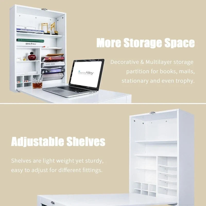 Utopia Alley – Meuble mural de bureau pliable avec tableau, blanc