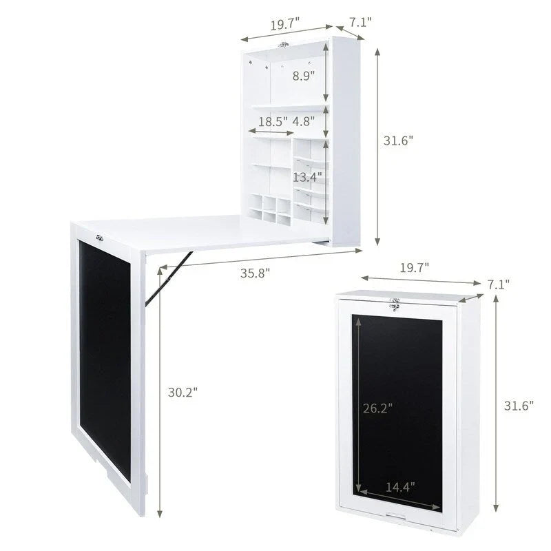 Utopia Alley – Meuble mural de bureau pliable avec tableau, blanc