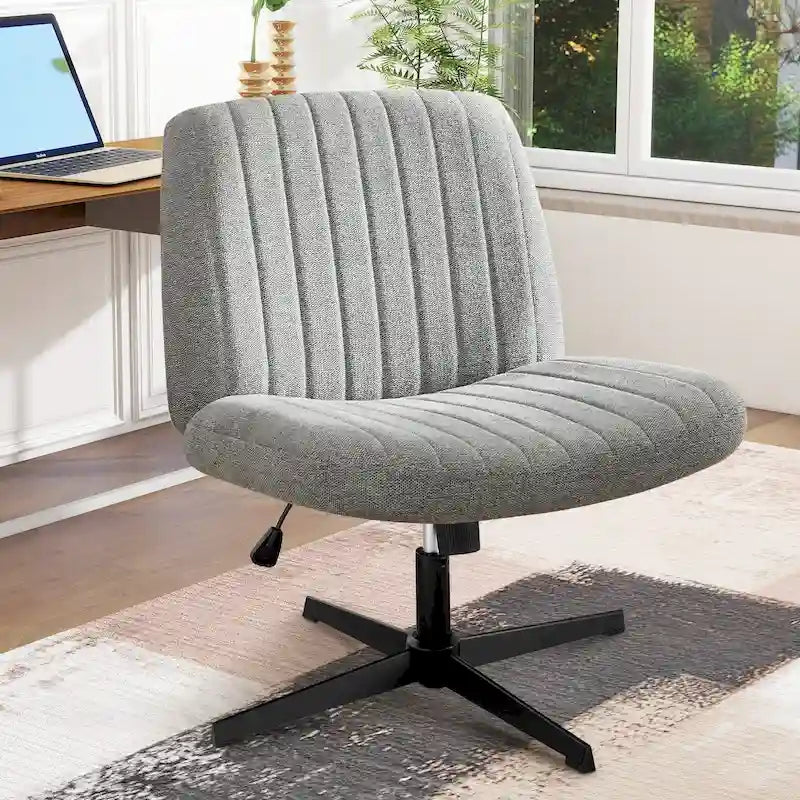 Chaise de bureau sans accoudoirs à roulettes, pour ordinateur, confortable et large, pivotante, réglable en hauteur, pour travailler les jambes croisées
