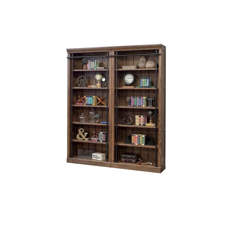 Étagère murale Avondale de 2,4 m de haut avec échelle, meuble de rangement, étagère de présentation pour bureau, marron - 203 larg. x 239 haut. x 38 prof.