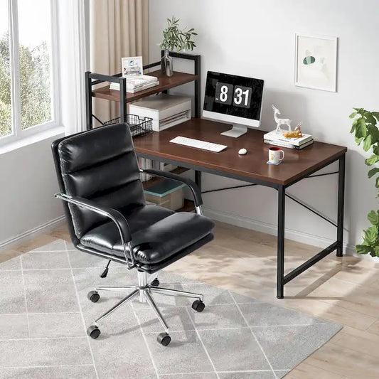 Fauteuil de bureau pivotant réglable en similicuir Glitzhome avec accoudoir, design ergonomique