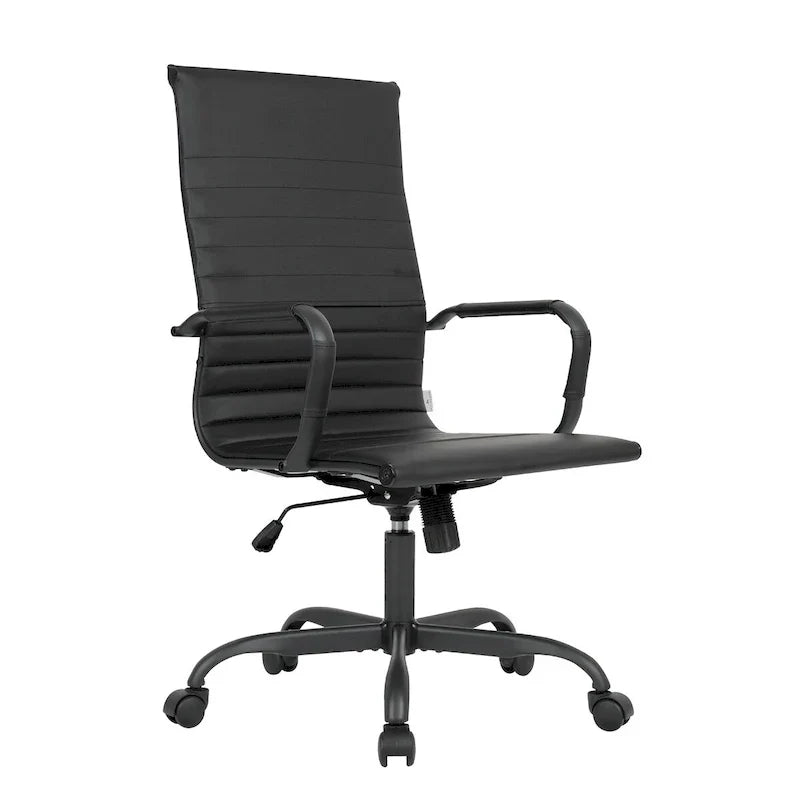 Chaise de bureau pivotante à dossier haut réglable en cuir côtelé Harris avec cadre en métal noir pour la maison, la salle de conférence ou le bureau