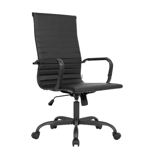 Chaise de bureau pivotante à dossier haut réglable en cuir côtelé Harris avec cadre en métal noir pour la maison, la salle de conférence ou le bureau
