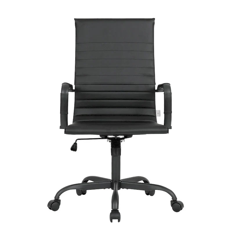 Chaise de bureau pivotante à dossier haut réglable en cuir côtelé Harris avec cadre en métal noir pour la maison, la salle de conférence ou le bureau