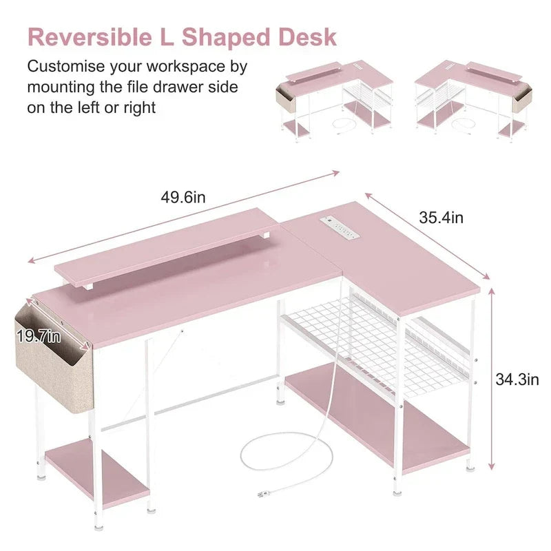 Bureau d'angle moderne avec prises de courant et éclairage LED