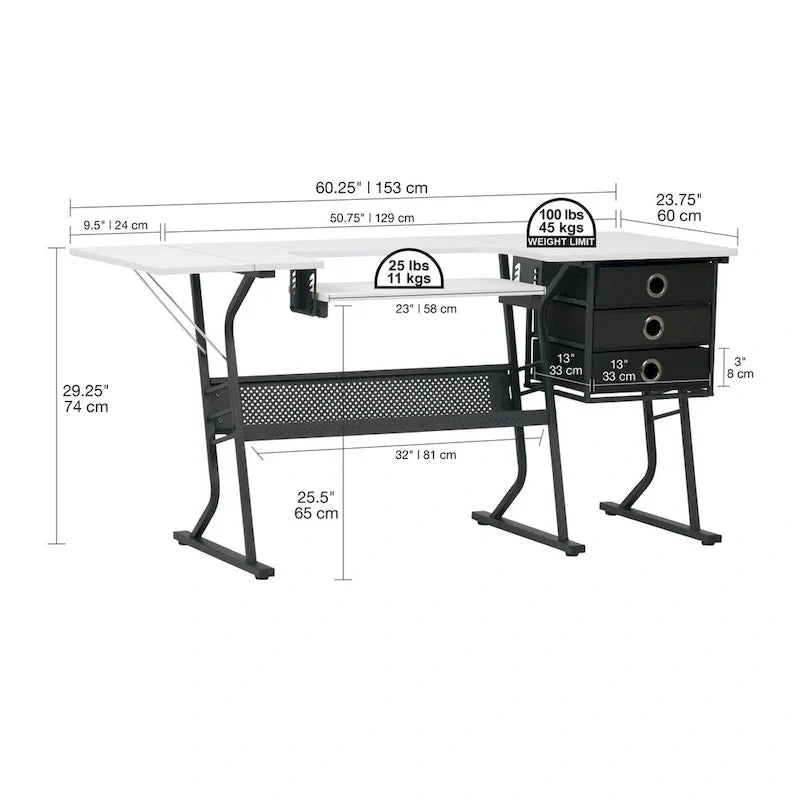 Table de couture Studio Designs Eclipse Ultra en bois gris et blanc