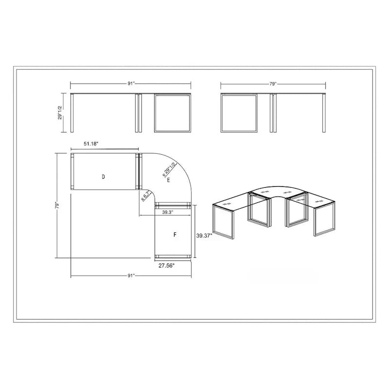 Ensemble de bureau d'ordinateur contemporain en L Somette (ensemble de 3)
