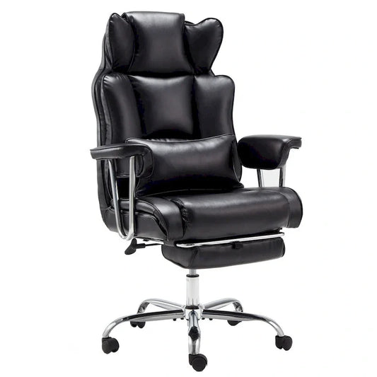 Fauteuil de bureau en cuir grande taille avec repose-pieds et dossier réglable pour personnes jusqu'à 180 kg