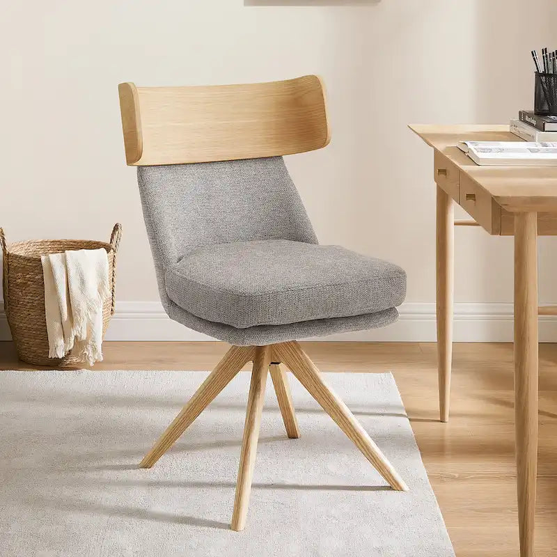 Chaise de bureau pivotante Art Leon en bois et tissu