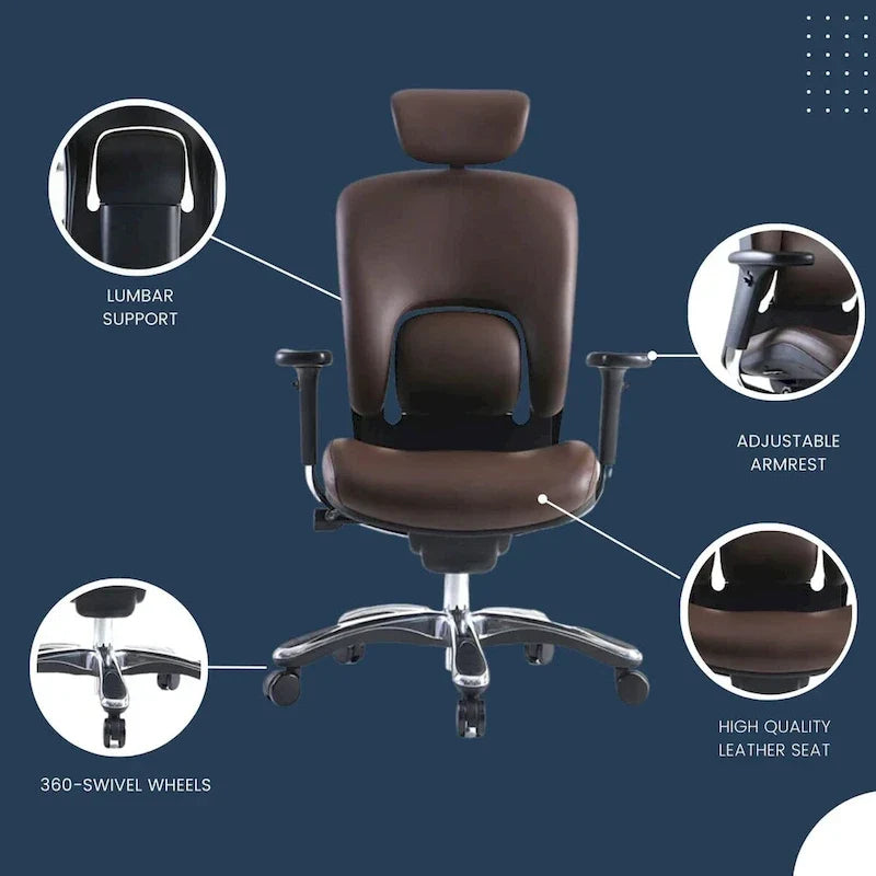 Fauteuil de bureau de direction en cuir véritable GM Seating Ergolux avec support lombaire