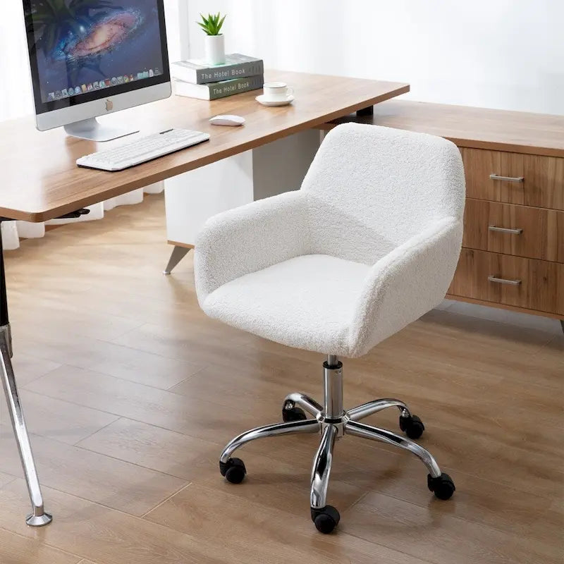 Chaise de bureau en fausse fourrure, chaise de vanité de maquillage douillette et confortable, chaise de bureau pivotante réglable en hauteur, chaise de coiffeuse