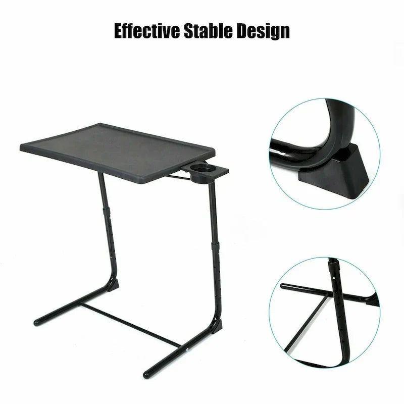 Table de lit pliante, Table d'appoint pour ordinateur portable, Hauteur réglable, Porte-gobelet
