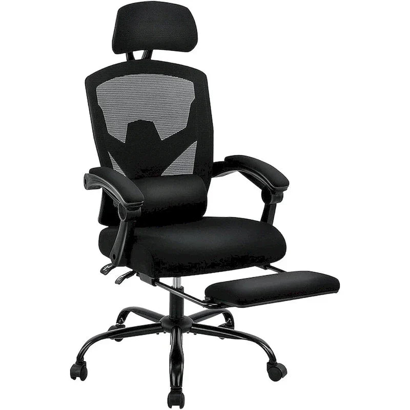 Chaise de bureau à domicile avec repose-pieds, chaises inclinables pivotantes à dossier haut en maille, appui-tête confortable, soutien lombaire