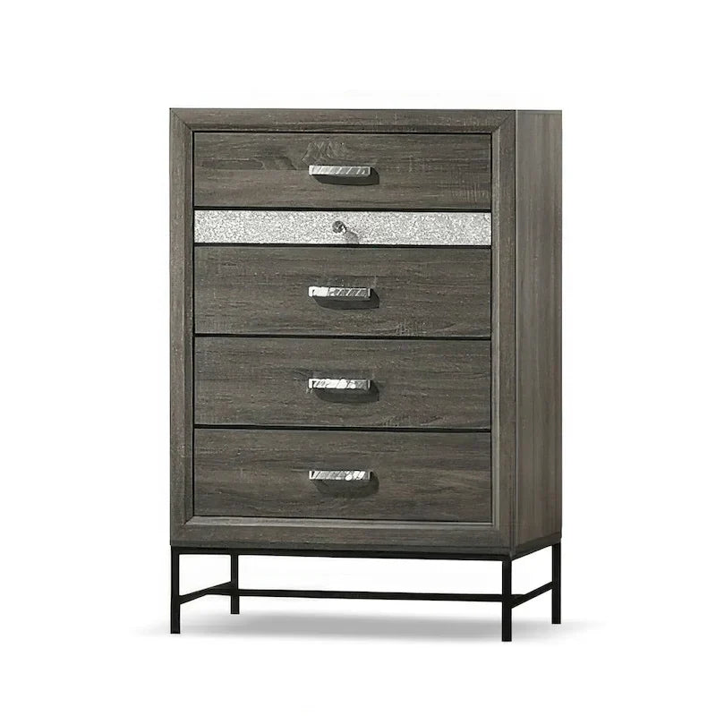 Ensemble de chambre à coucher 6 pièces Heinisk contemporain gris sur plateforme de Furniture of America