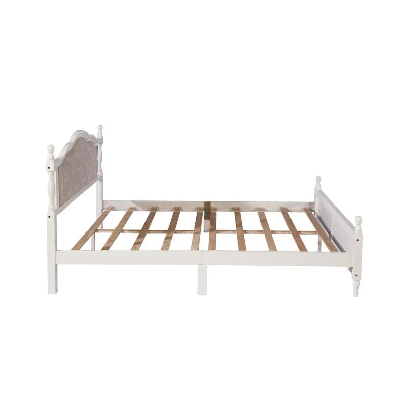 Lit Queen Size avec tête et pied de lit rembourrés, avec deux pieds de support pour longerons de lit et pieds de support pour plateforme centrale
