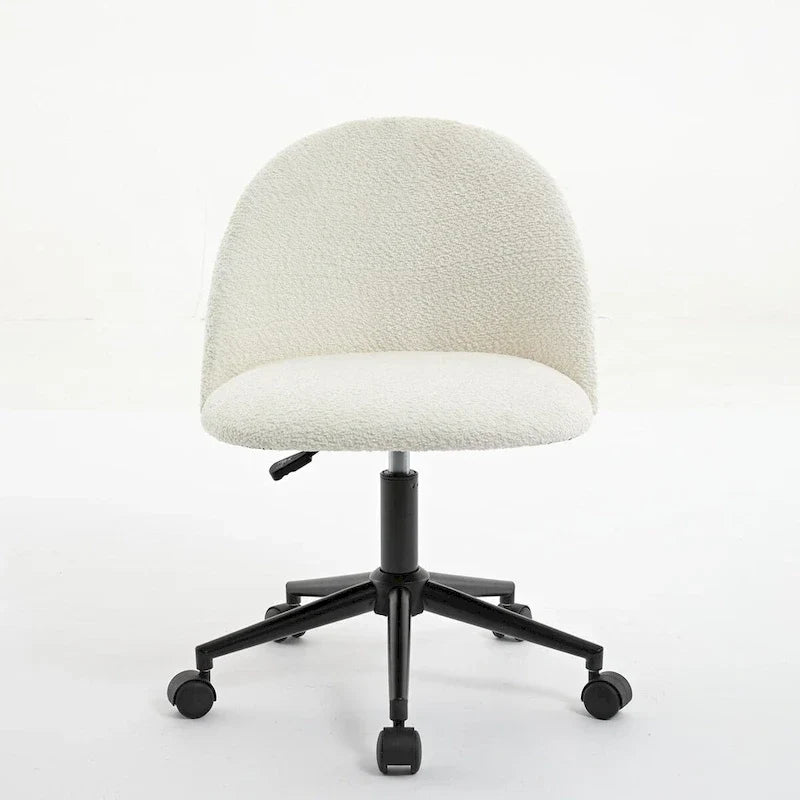 Chaise de bureau Boucle, Chaise d'ordinateur pivotante réglable à dossier moyen avec pieds noirs, Chaise de bureau rembourrée avec roulettes