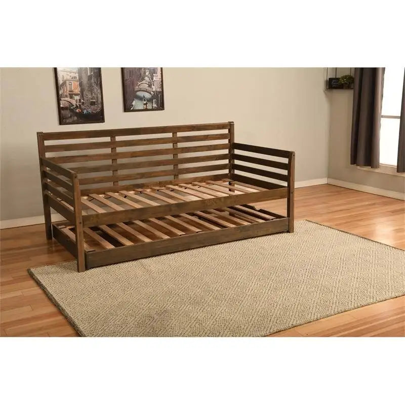 Cadre de lit de repos en bois massif avec lit gigogne double escamotable