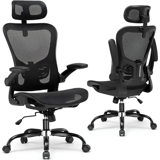 Ergonomic computer office chair, comfortable high-back swivel gaming chair with lumbar support and flip-up armrests