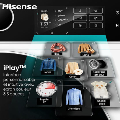 Lave-linge hublot Hisense WF5I9043BBFS Noir