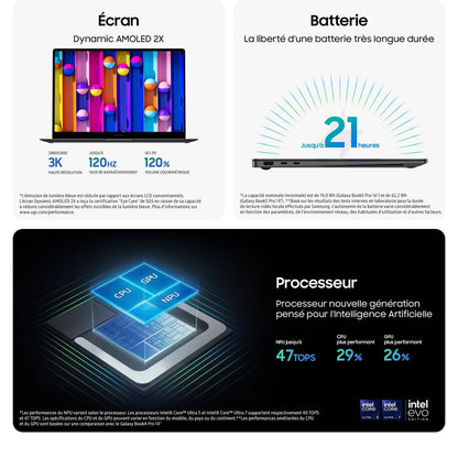 PC portable Samsung Galaxy Book 5 Pro 14" AMOLED WQXGA 120 Hz Ecran tactile Copilot+ PC Intel® Core™ Ultra AI 5 16 Go RAM 512 Go SSD Gris Anthracite