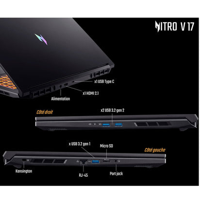 PC portable Acer gaming Nitro V 17 AI ANV17-41-R76N 17,3" LCD 144 Hz AMD Ryzen™ 7 16 Go RAM 1 To SSD Nvidia GeForce RTX 5070 Noir