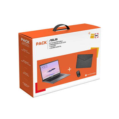 PC portable Asus Pack Chromebook CX3402CVA-MW1245 14" Ecran tactile Intel® Core™ 3 8 Go RAM 256 Go eMMC Gris + Housse + Souris sans fil