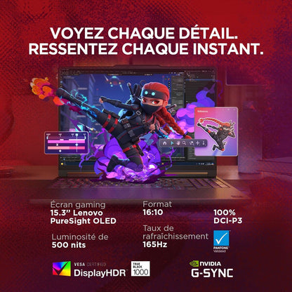 PC portable Lenovo gaming Legion 5 15AHP11 15,3" OLED WQXGA 165 Hz AMD Ryzen™ AI 7 16 Go RAM 512 Go SSD NVidia GeForce RTX 5060 Noir éclipse